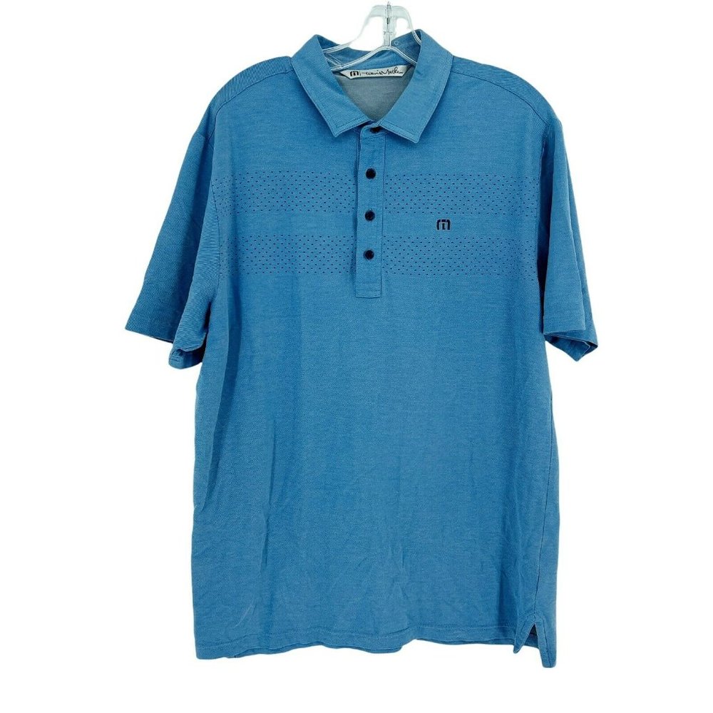 Travis Mathews Polo Shirt Men's Large Short Sleeve Golf Blue Stretch Casual